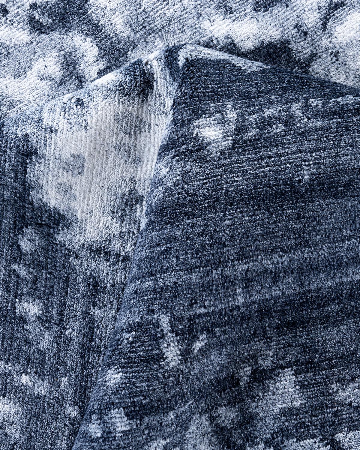 Seta Tappeto moderno contemporaneo in seta astratta annodata a mano, nero, 8' 2