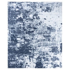Alfombra moderna contemporánea anudada a mano de seda abstracta negra 8' 2" x 9' 10