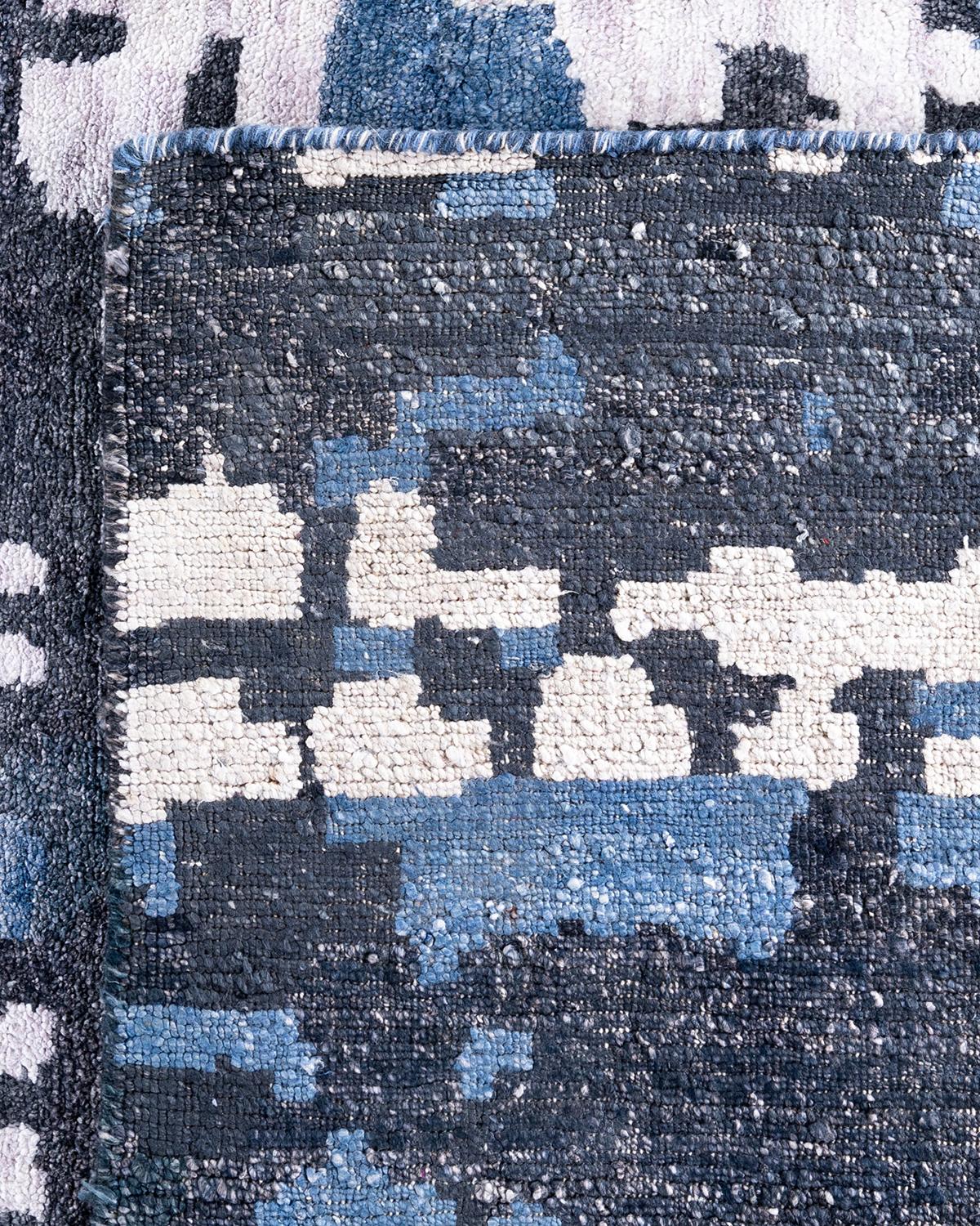 Contemporary Modern Hand Knotted Abstract Silk Black Area Rug 9' 1