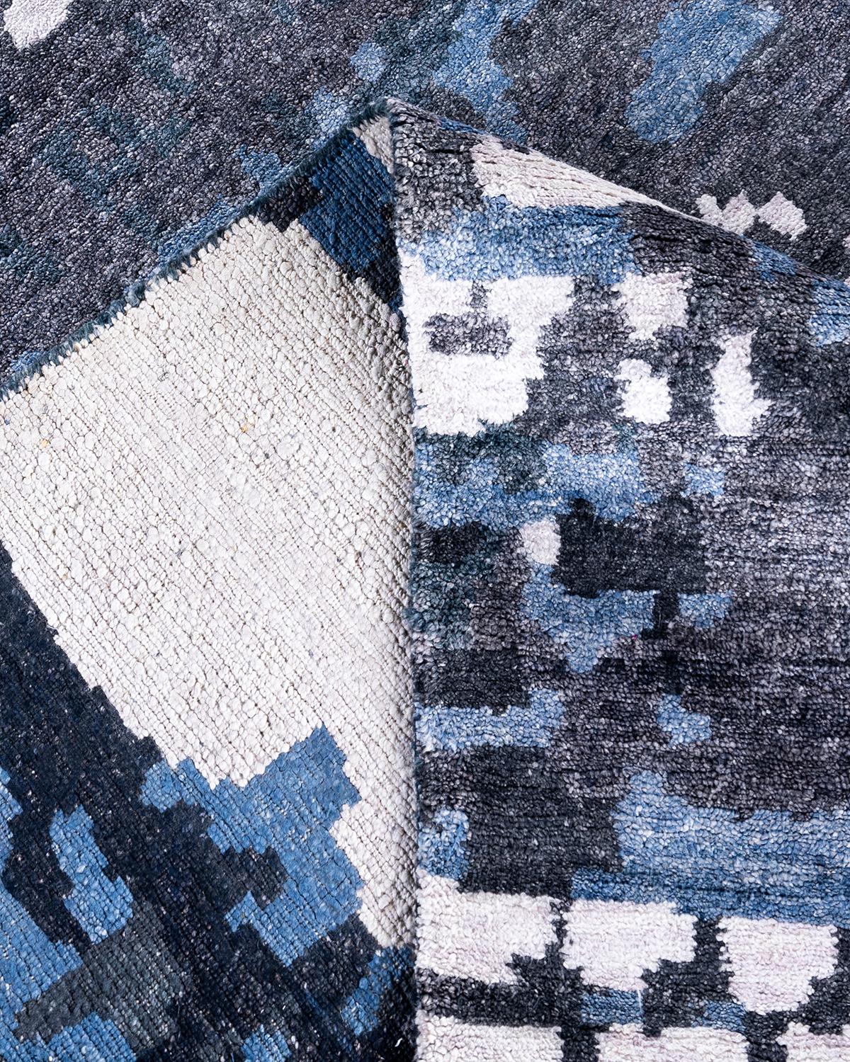 Contemporary Modern Hand Knotted Abstract Silk Black Area Rug 9' 1