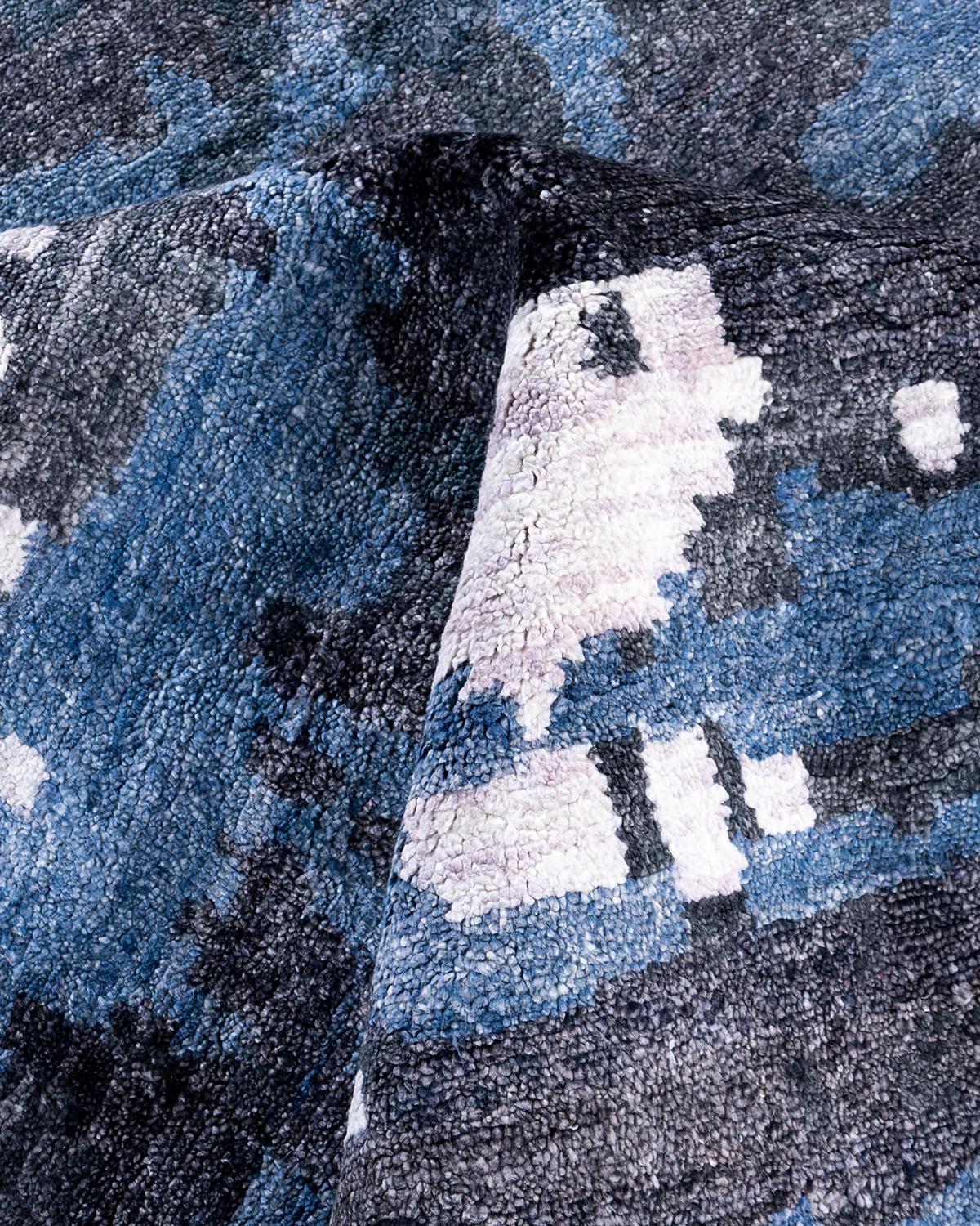 Contemporary Modern Hand Knotted Abstract Silk Black Area Rug 9' 1
