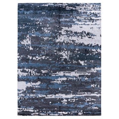 Contemporary Modern Hand Knotted Abstract Silk Black Area Rugs 9' 1" x 12' 1"
