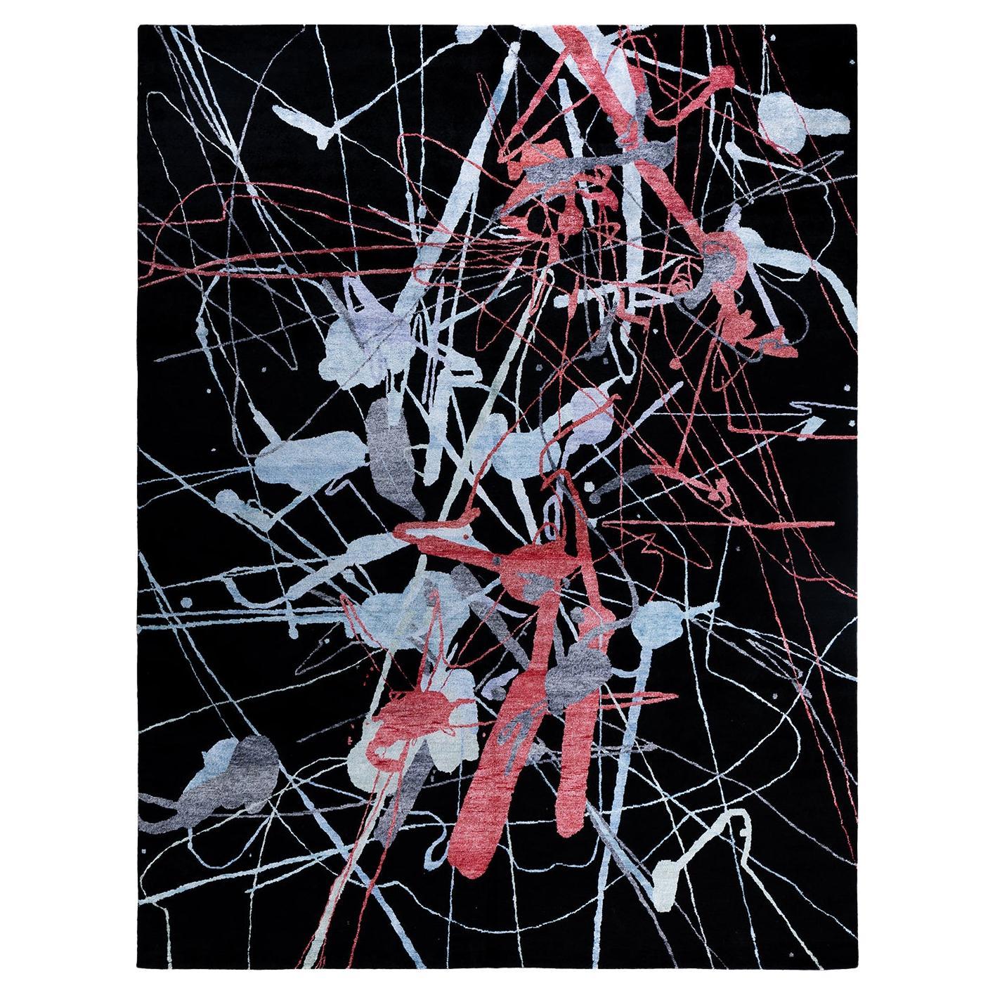 Contemporary Modern Hand Knotted Abstract Silk Black Area Rug 9' 2" x 12' 2"