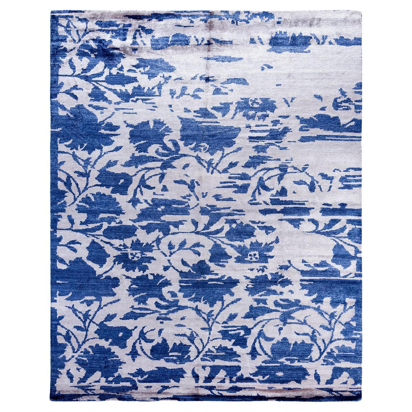 Tappeto moderno e contemporaneo in seta astratta annodata a mano di colore blu, 8' 1" x 10' 1". in vendita