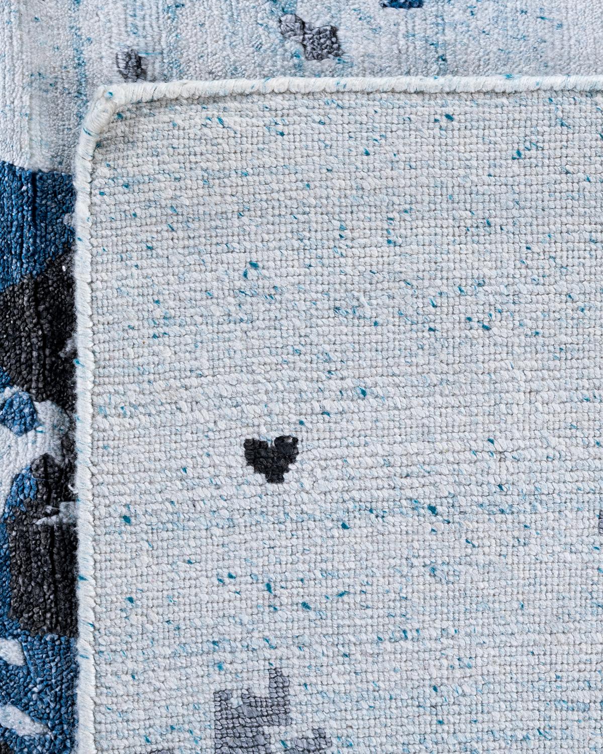 Tappeto moderno e contemporaneo in seta astratta annodata a mano di colore blu, 8' 2