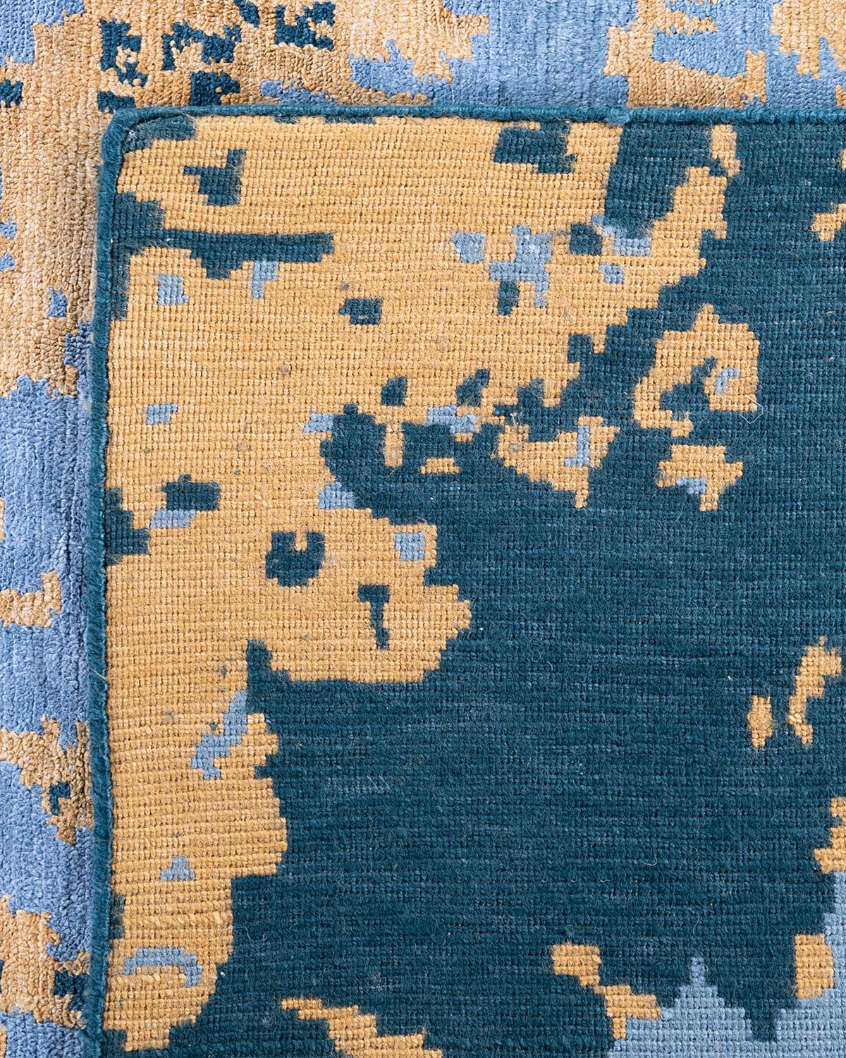 Tappeto moderno e contemporaneo in seta astratta annodata a mano, color oro, 8' 10
