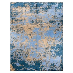 Alfombra moderna contemporánea anudada a mano de seda abstracta dorada 8' 10" x 11' 9