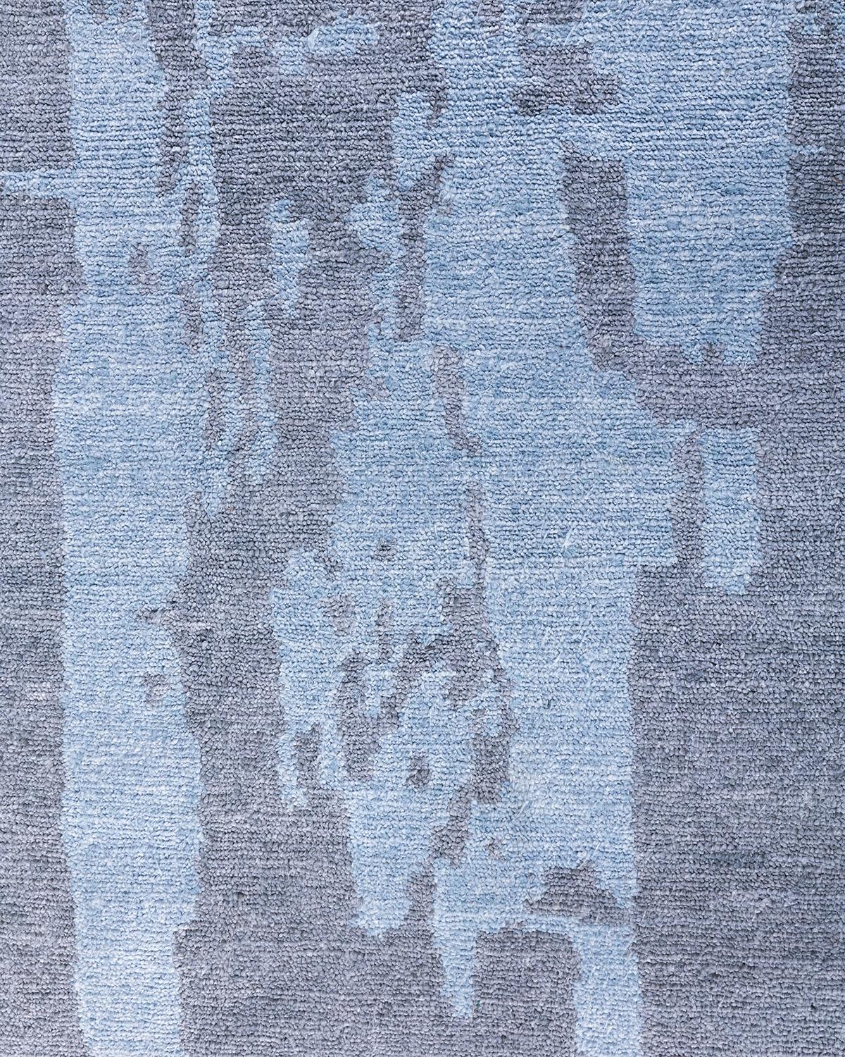 Indiano Tappeto moderno e contemporaneo in seta astratta annodata a mano di colore grigio 8' 0
