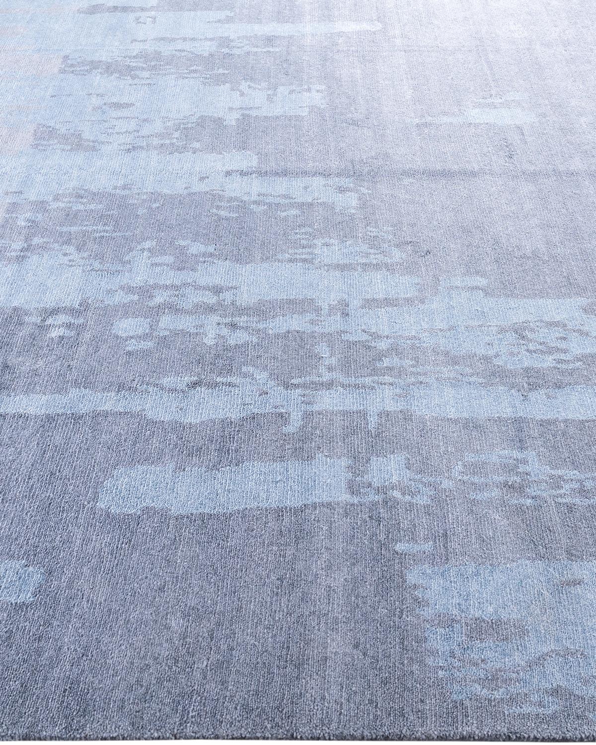 Annodato a mano Tappeto moderno e contemporaneo in seta astratta annodata a mano di colore grigio 8' 0