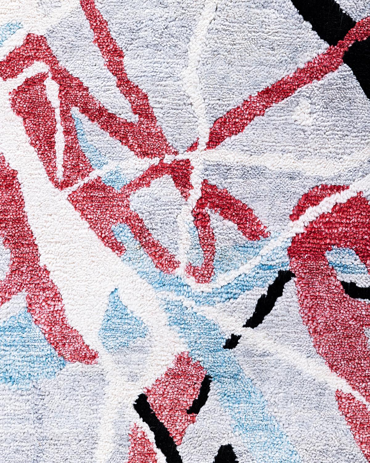 Indien Tapis de sol contemporain moderne en soie abstraite nouée à la main, gris 8' 0