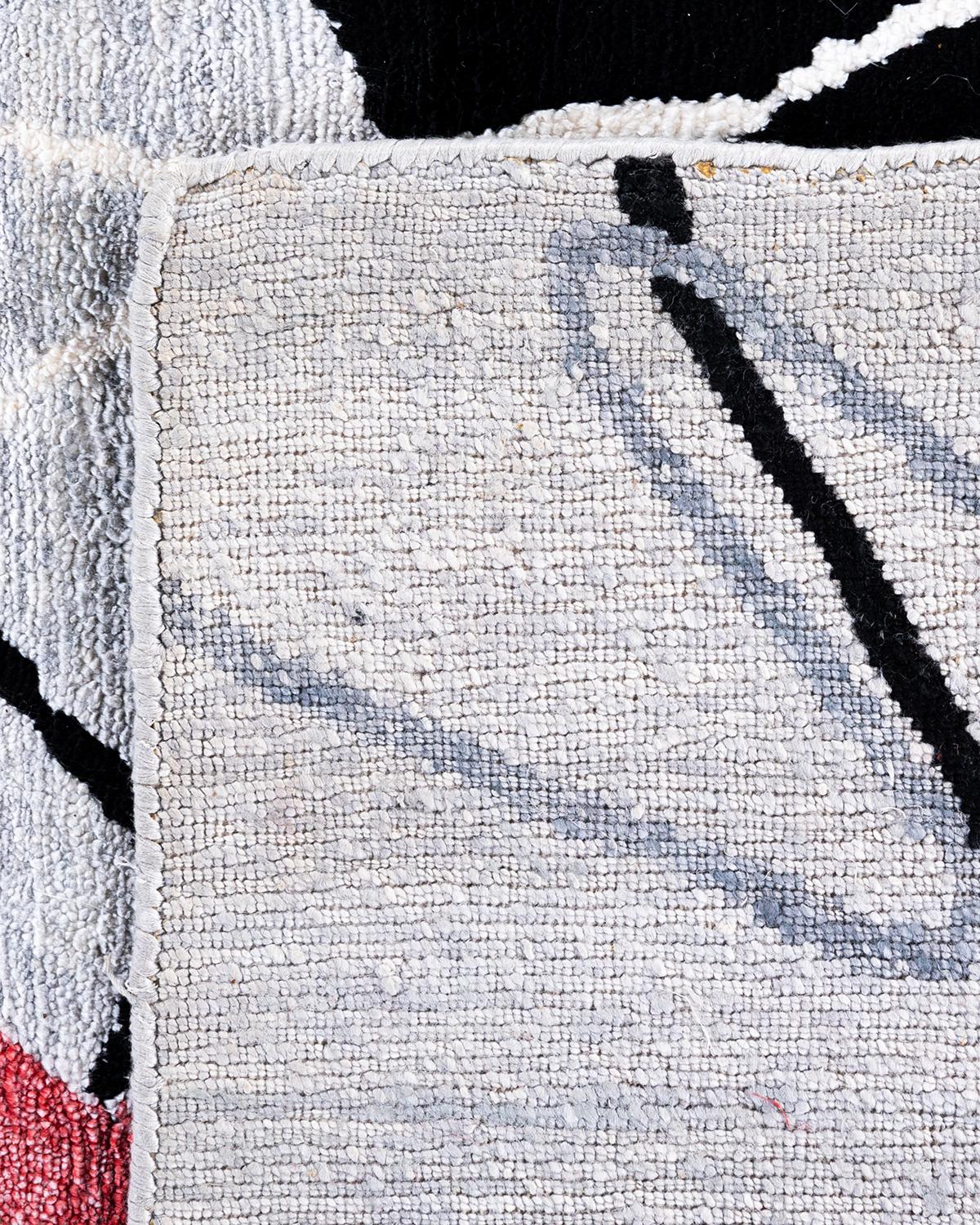 Tapis de sol contemporain moderne en soie abstraite nouée à la main, gris 8' 0