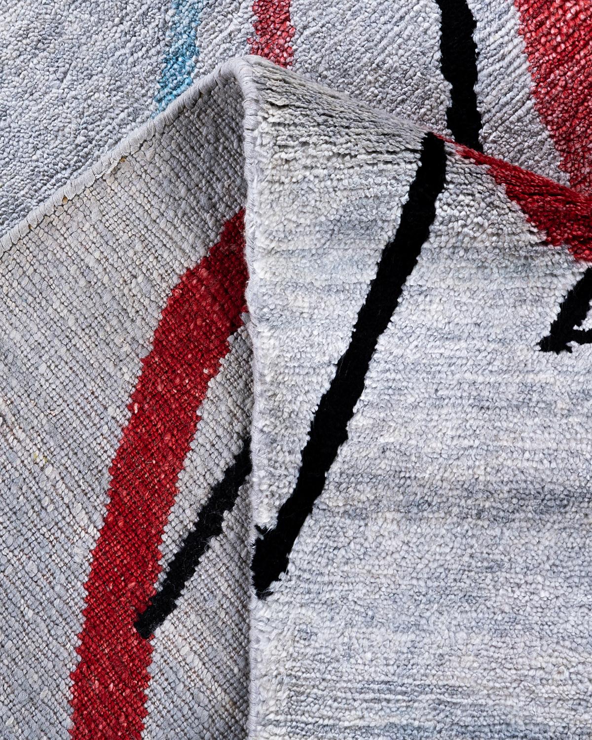 XXIe siècle et contemporain Tapis de sol contemporain moderne en soie abstraite nouée à la main, gris 8' 0