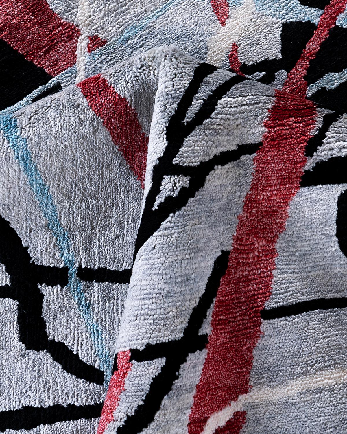 Soie Tapis de sol contemporain moderne en soie abstraite nouée à la main, gris 8' 0