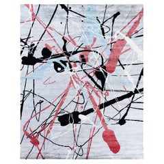 Tapis de sol contemporain moderne en soie abstraite nouée à la main, gris 8' 0" x 10' 1"