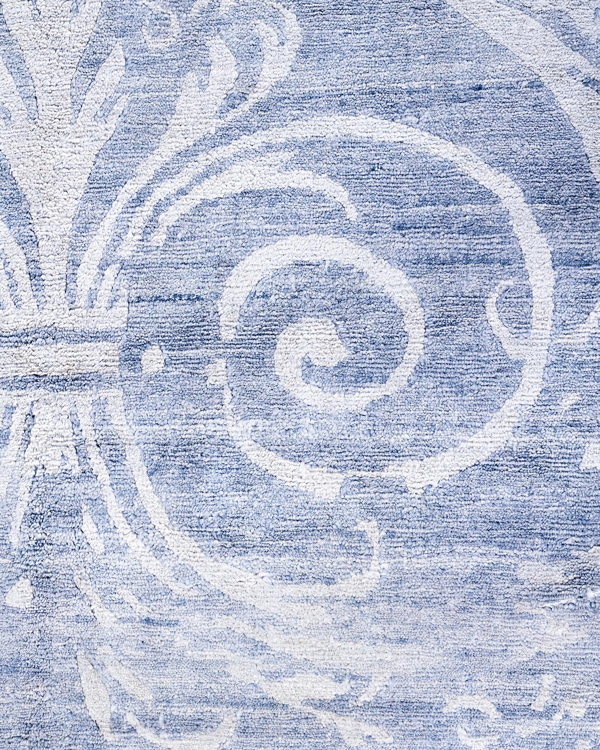 Contemporary Modern Hand Knotted Abstract Silk Gray Area Rug 8' 1