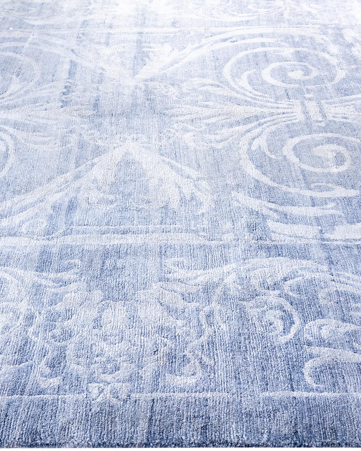 Contemporary Modern Hand Knotted Abstract Silk Gray Area Rug 8' 1