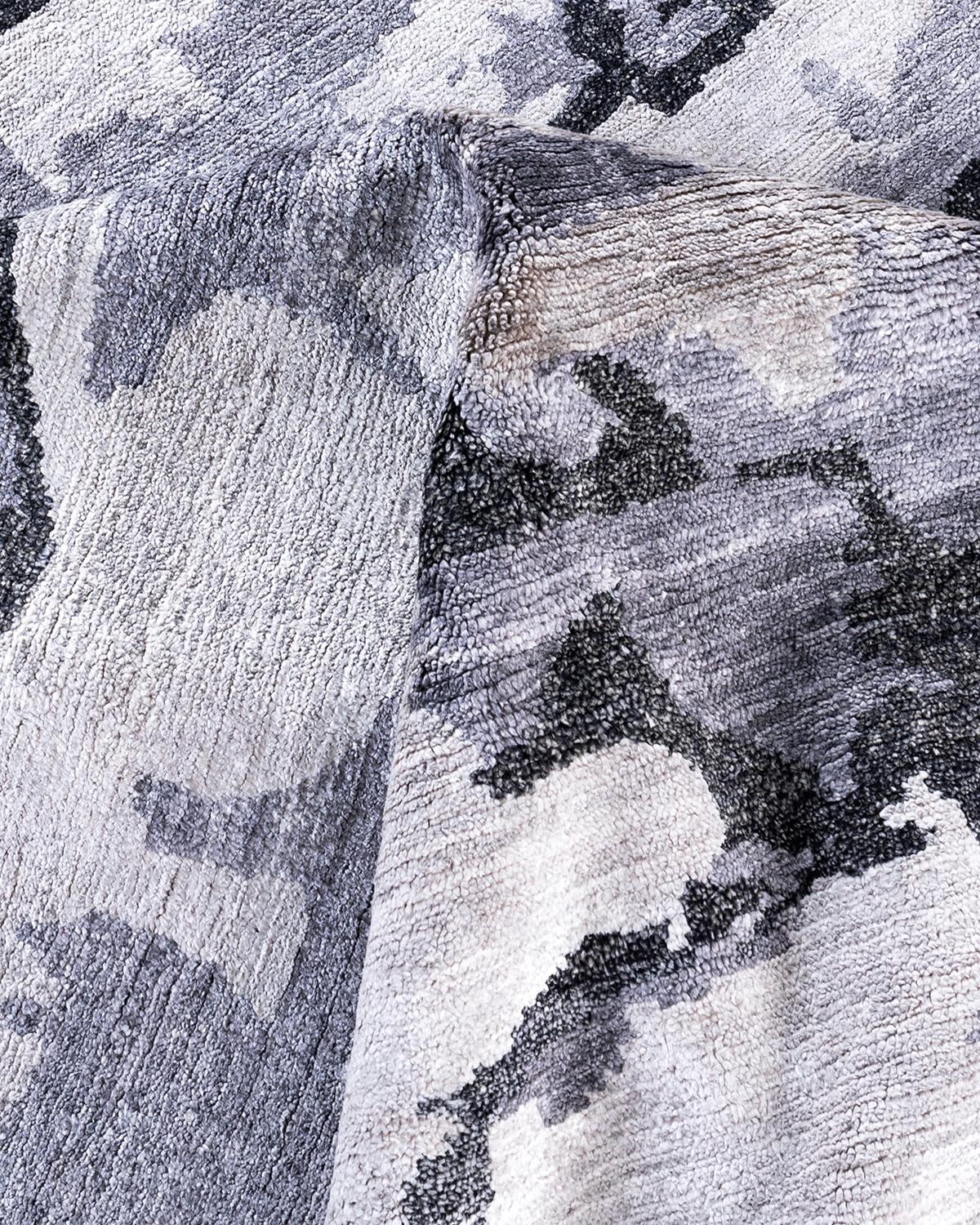 Seta Tappeto moderno e contemporaneo in seta astratta annodata a mano di colore grigio 8' 1
