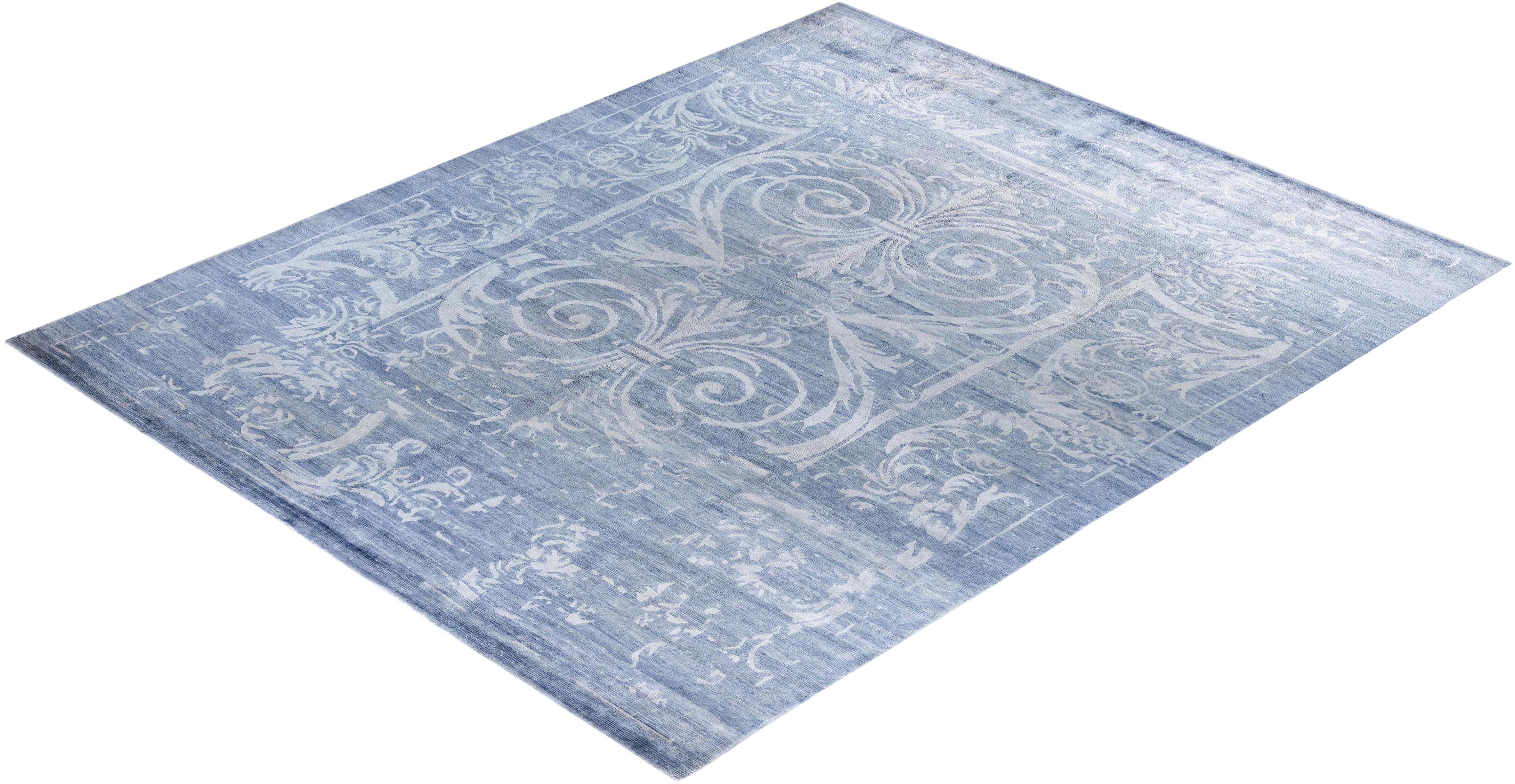 Contemporary Modern Hand Knotted Abstract Silk Gray Area Rug 8' 1