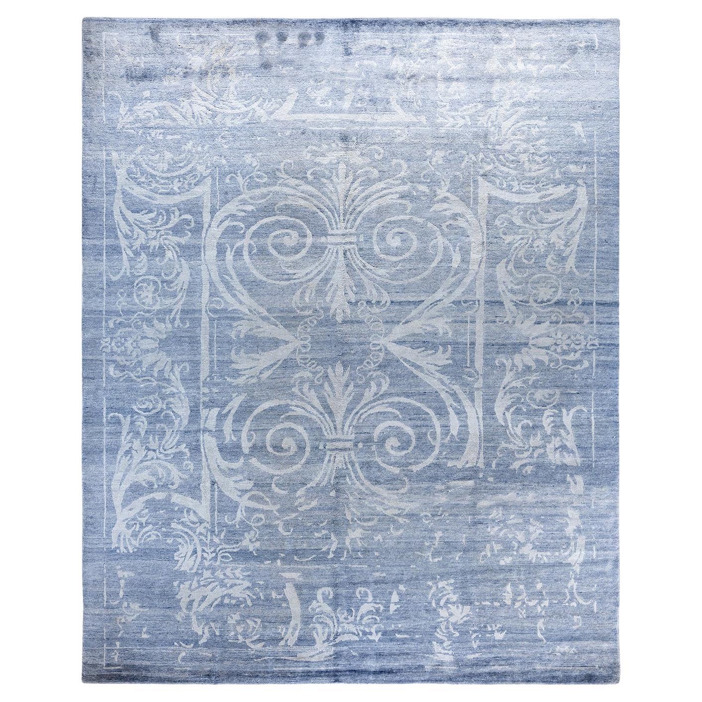 Contemporary Modern Hand Knotted Abstract Silk Gray Area Rug 8' 1" x 10' 1"