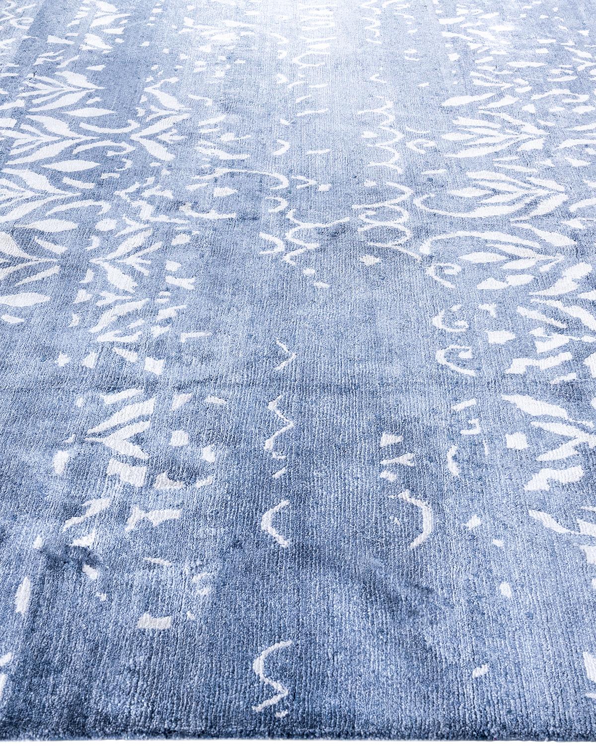 Contemporary Modern Hand Knotted Abstract Silk Gray Area Rug 8' 1
