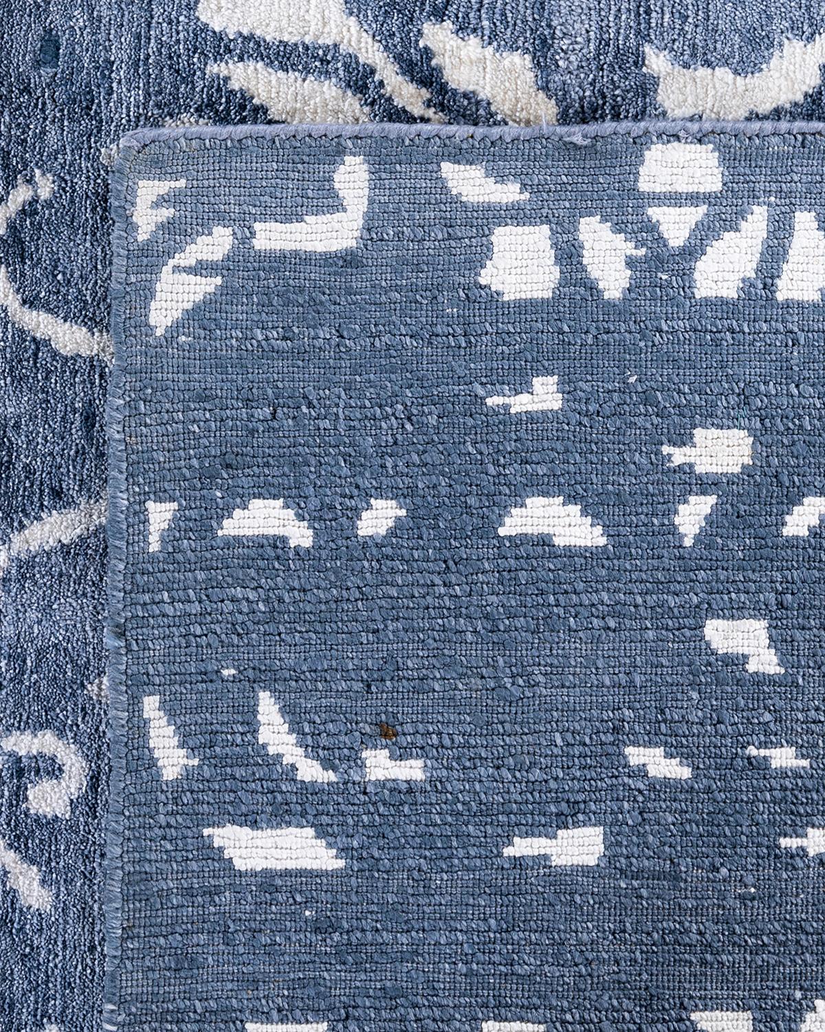 Contemporary Modern Hand Knotted Abstract Silk Gray Area Rug 8' 1