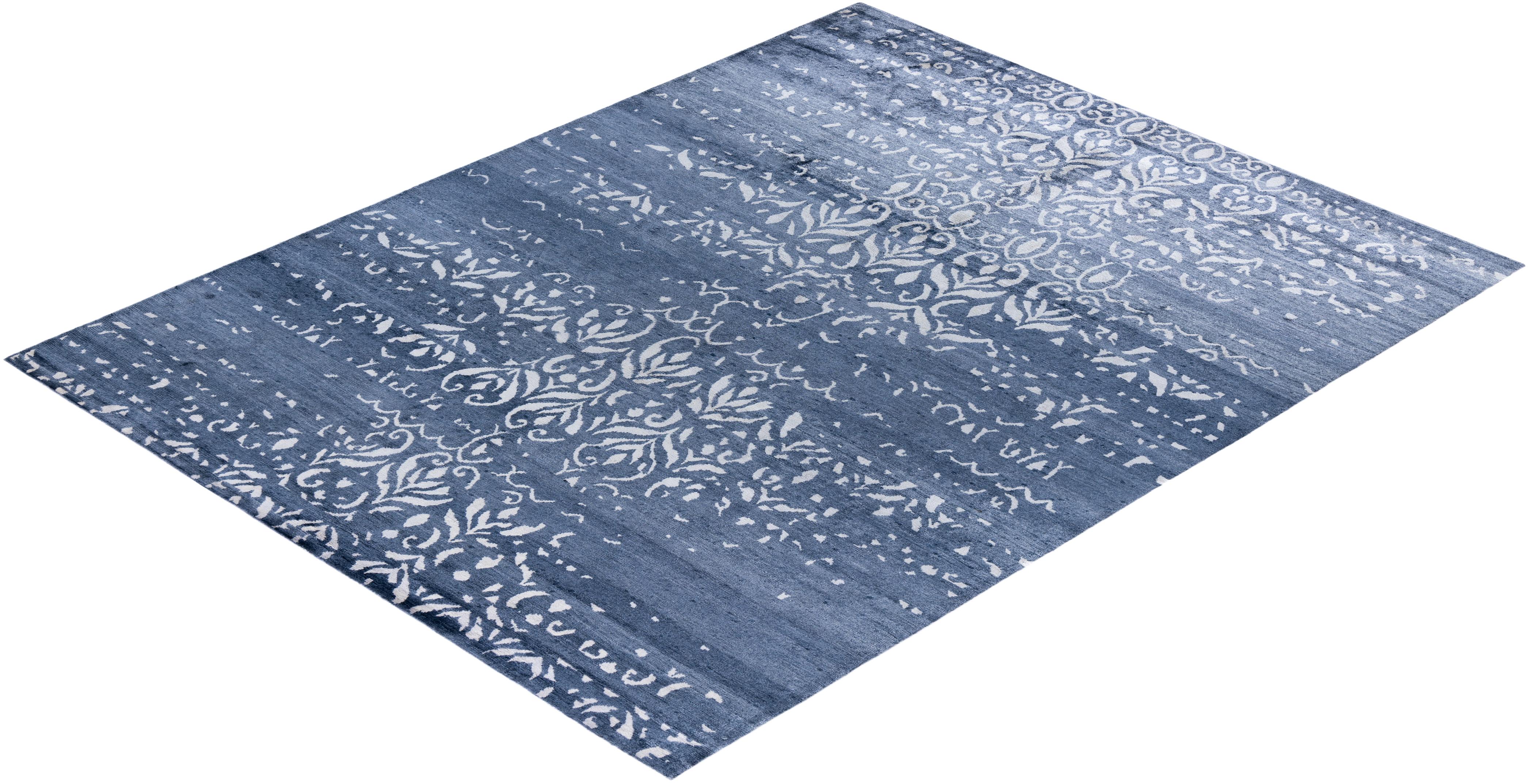 Contemporary Modern Hand Knotted Abstract Silk Gray Area Rug 8' 1