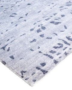Contemporary Modern Hand Knotted Abstract Silk Gray Area Rug 8' 10" x 12' 0"