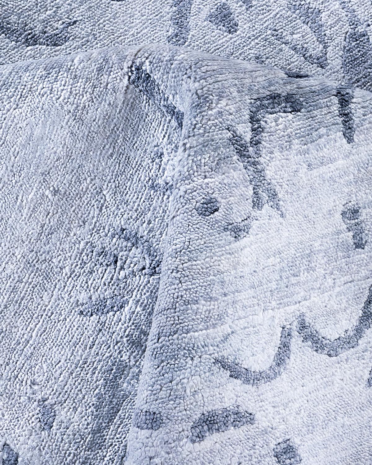 Seta Tappeto moderno e contemporaneo in seta astratta annodata a mano di colore grigio 8' 10