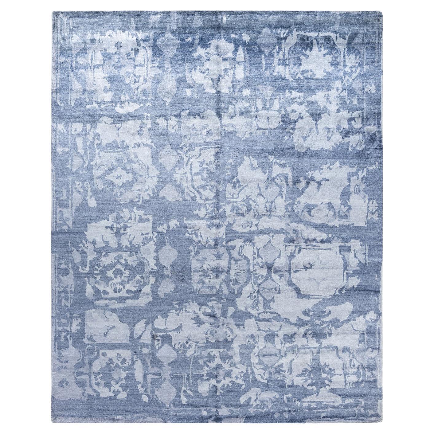 Contemporary Modern Hand Knotted Abstract Silk Gray Area Rug 8' 2" x 10' 1"