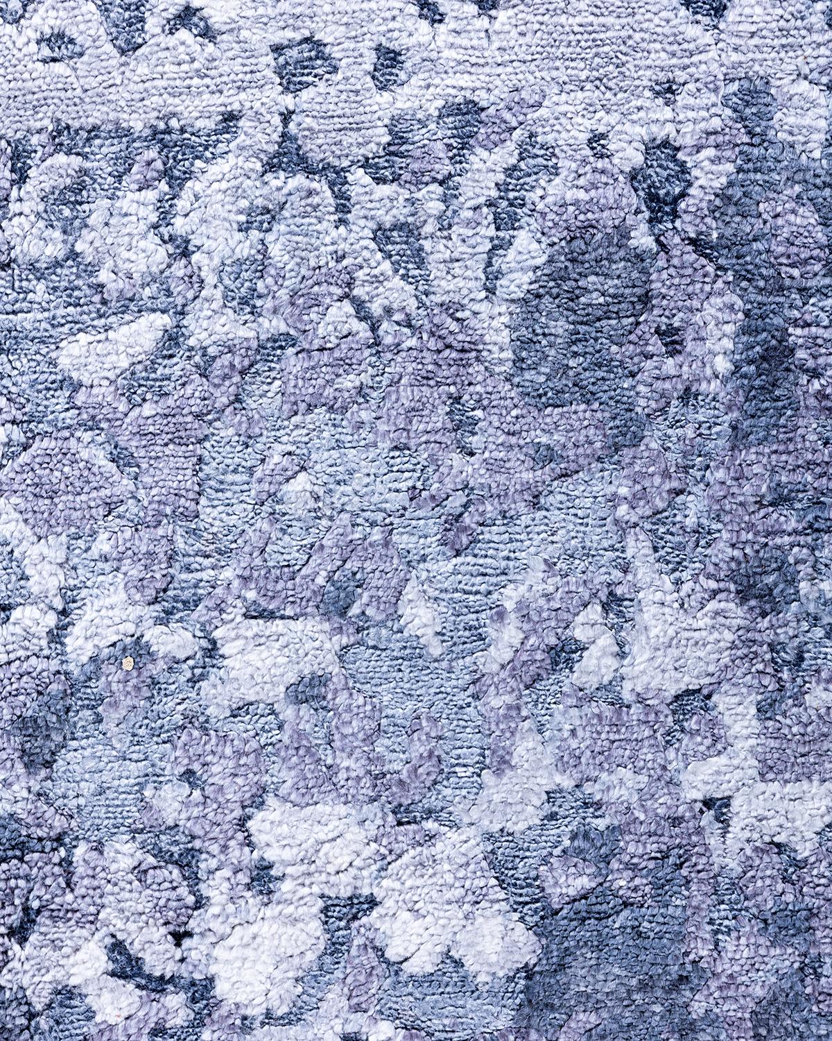 Indiano Tappeto moderno e contemporaneo in seta astratta annodata a mano di colore grigio 8' 2