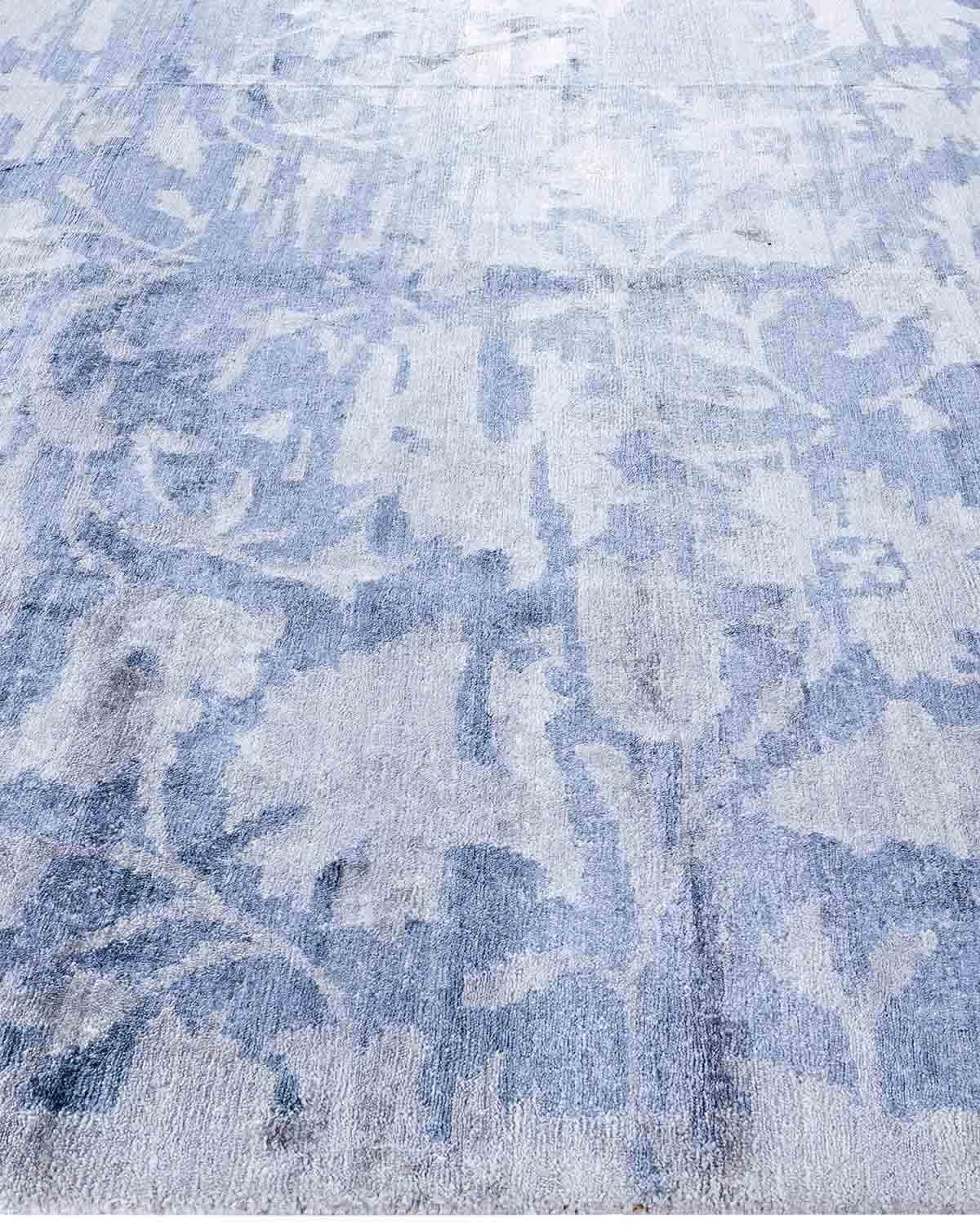 Annodato a mano Tappeto moderno e contemporaneo in seta astratta annodata a mano di colore grigio 8' 2