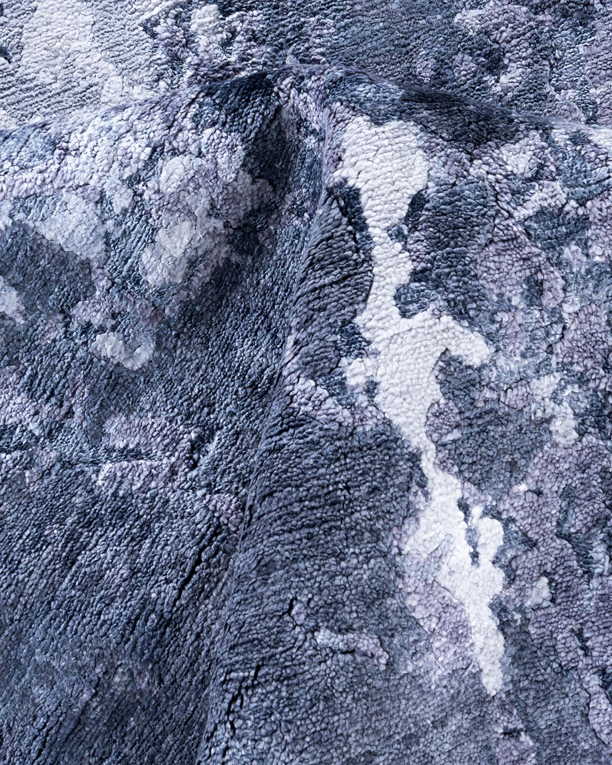 Seta Tappeto moderno e contemporaneo in seta astratta annodata a mano di colore grigio 8' 2