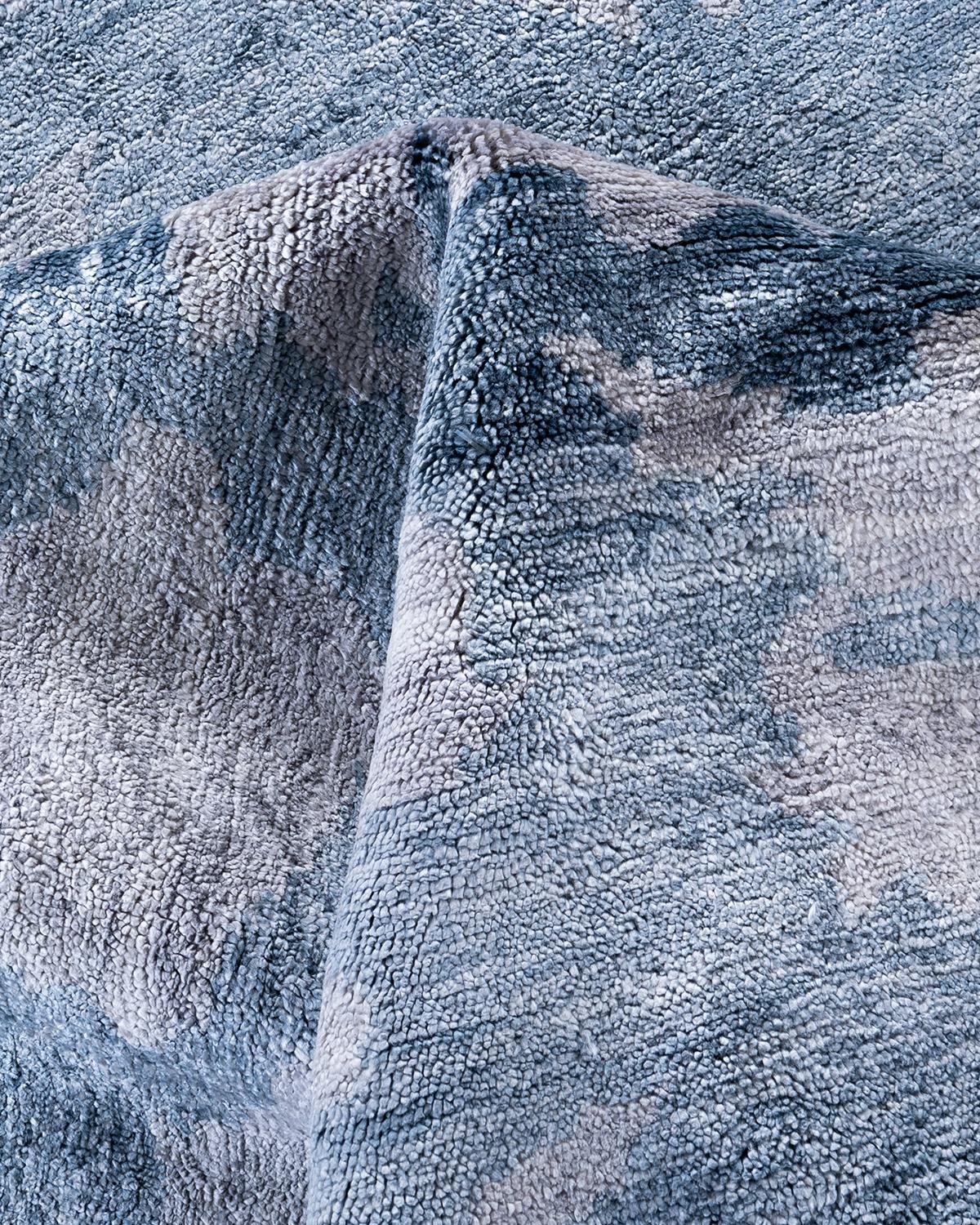 Seta Tappeto moderno e contemporaneo in seta astratta annodata a mano di colore grigio 8' 2