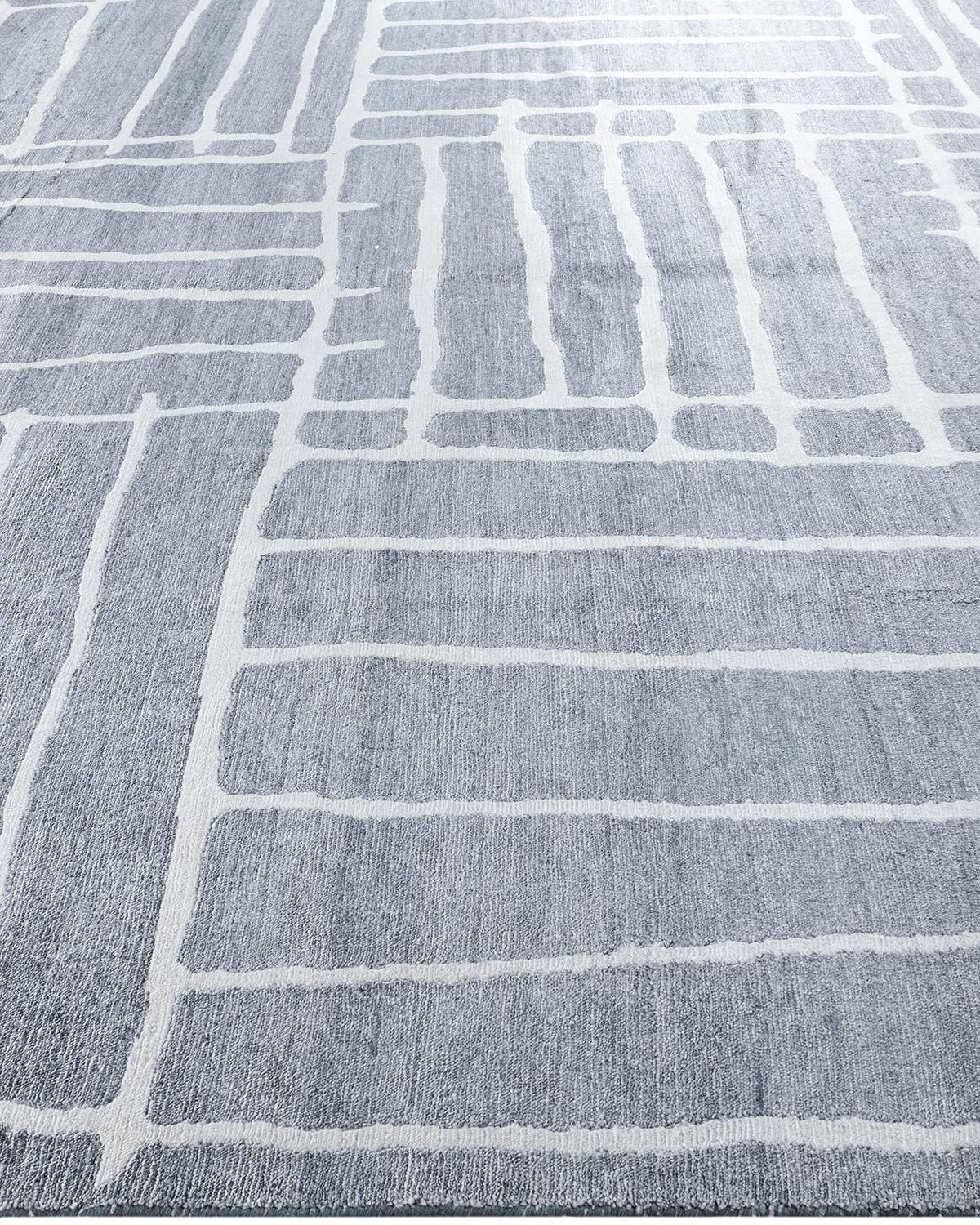 Annodato a mano Contemporary Modern Hand Knoted Abstract Silk Gray Area Rugs 9' 0