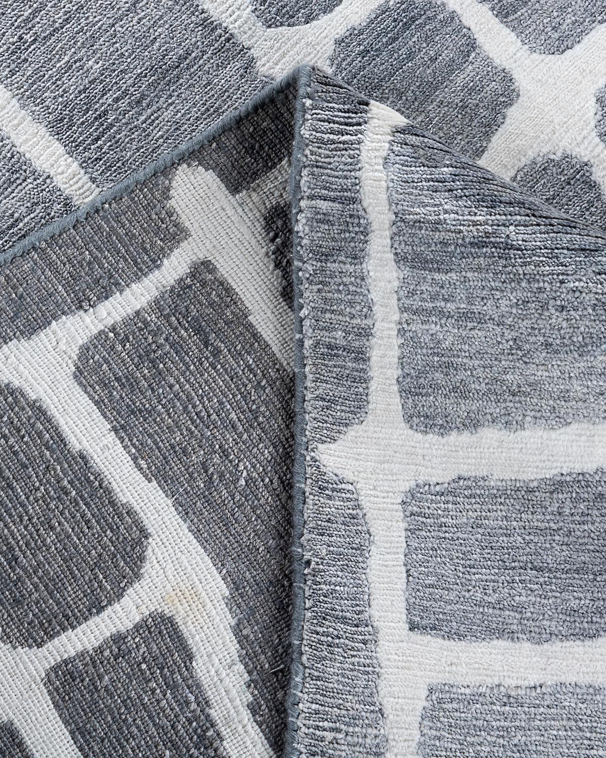 XXI secolo e contemporaneo Contemporary Modern Hand Knoted Abstract Silk Gray Area Rugs 9' 0