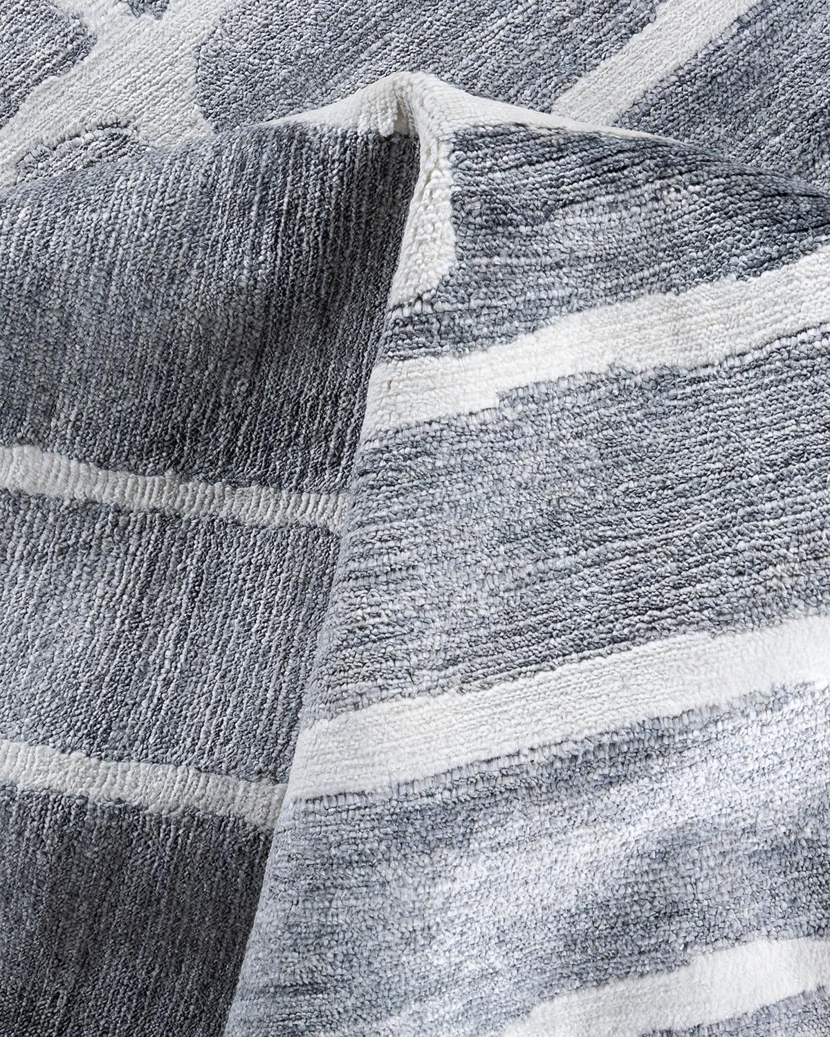 Seta Contemporary Modern Hand Knoted Abstract Silk Gray Area Rugs 9' 0