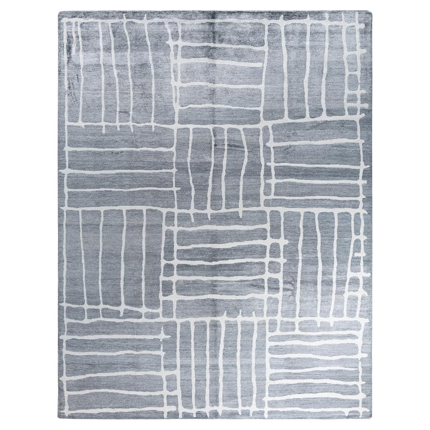 Contemporary Modern Hand Knotted Abstract Silk Gray Area Rug 9' 0" x 11' 10"