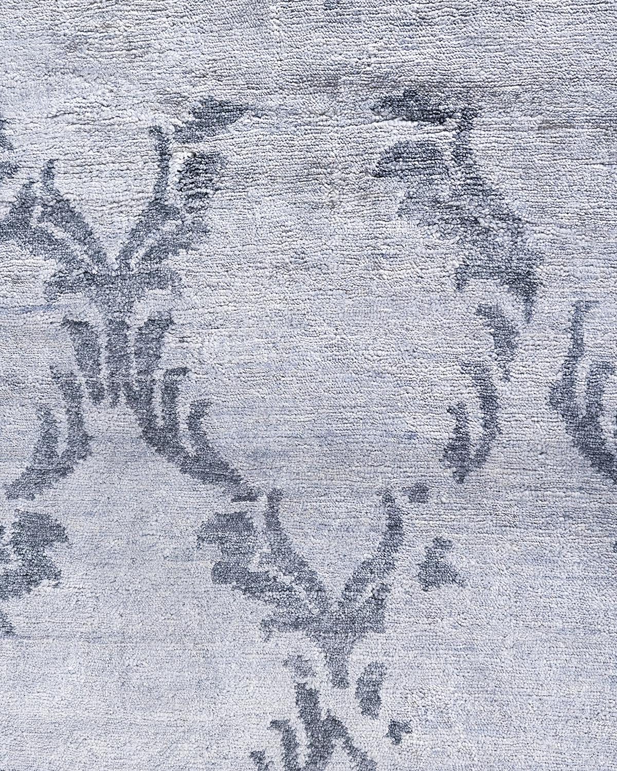 Indiano Contemporary Modern Hand Knoted Abstract Silk Gray Area Rugs 9' 0