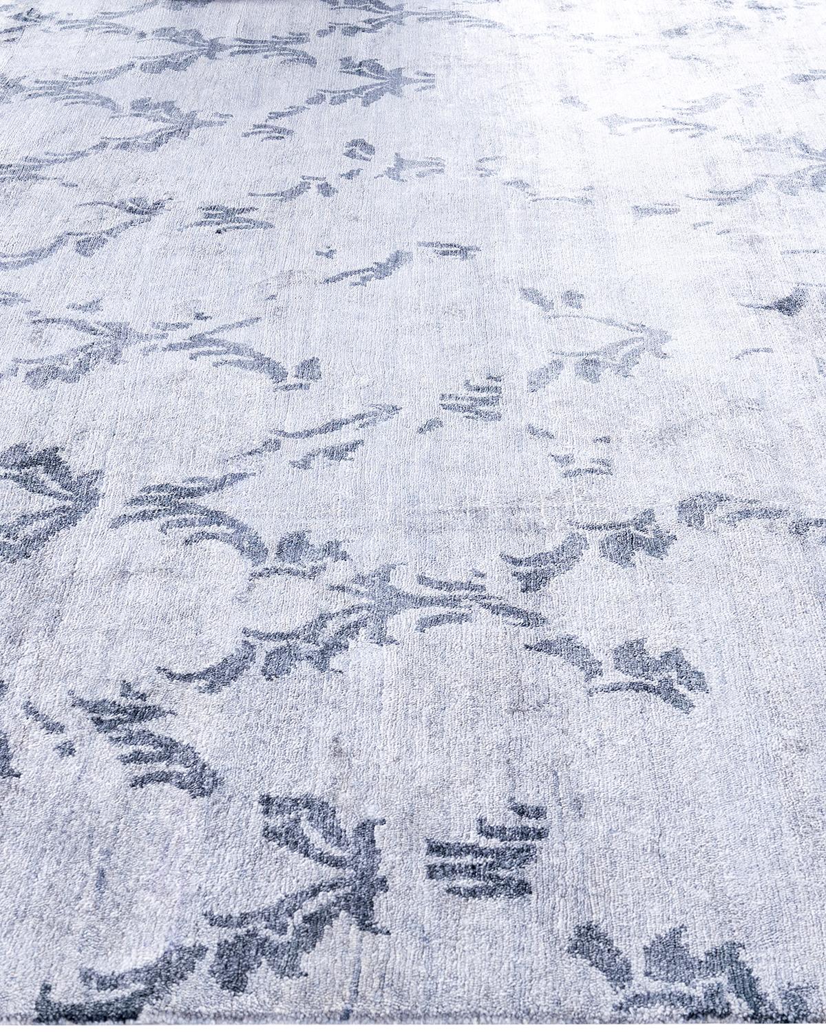 Annodato a mano Contemporary Modern Hand Knoted Abstract Silk Gray Area Rugs 9' 0