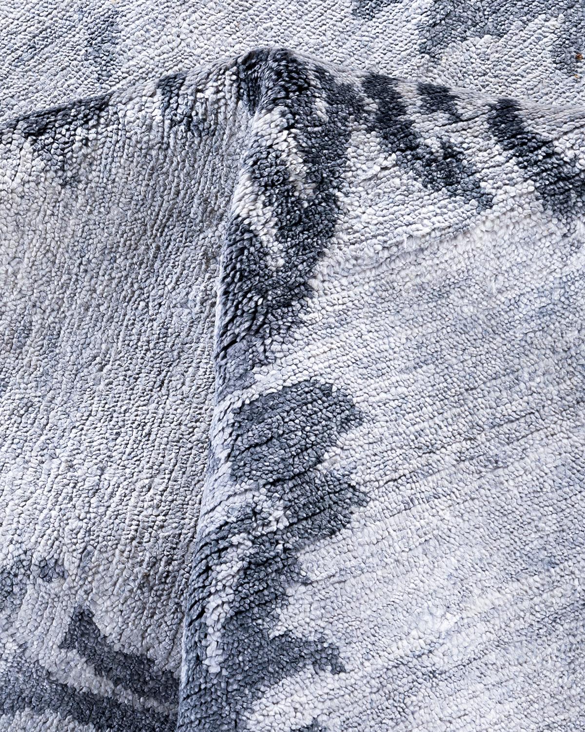 Seta Contemporary Modern Hand Knoted Abstract Silk Gray Area Rugs 9' 0