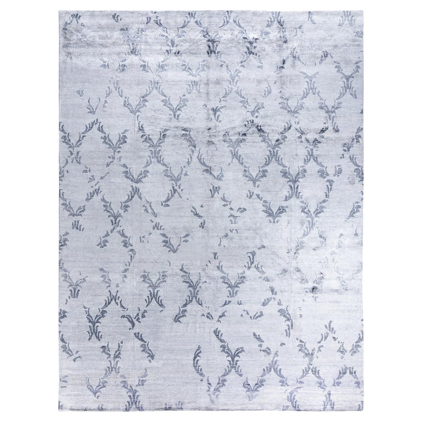 Contemporary Modern Hand Knoted Abstract Silk Gray Area Rugs 9' 0" x 11' 9"