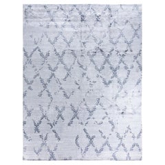 Contemporary Modern Hand Knoted Abstract Silk Gray Area Rugs 9' 0" x 11' 9"