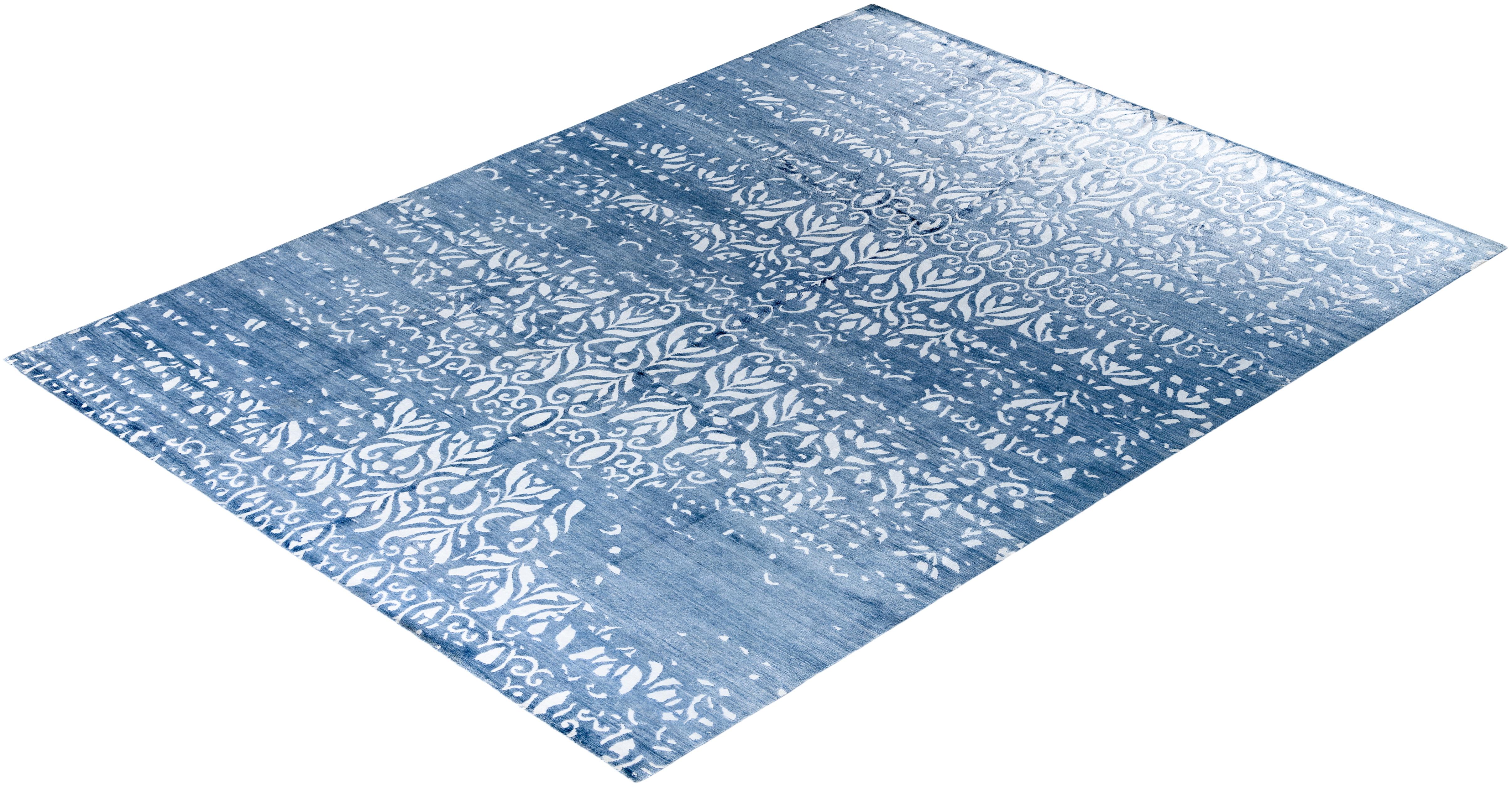 Contemporary Modern Hand Knoted Abstract Silk Gray Area Rugs 9' 0