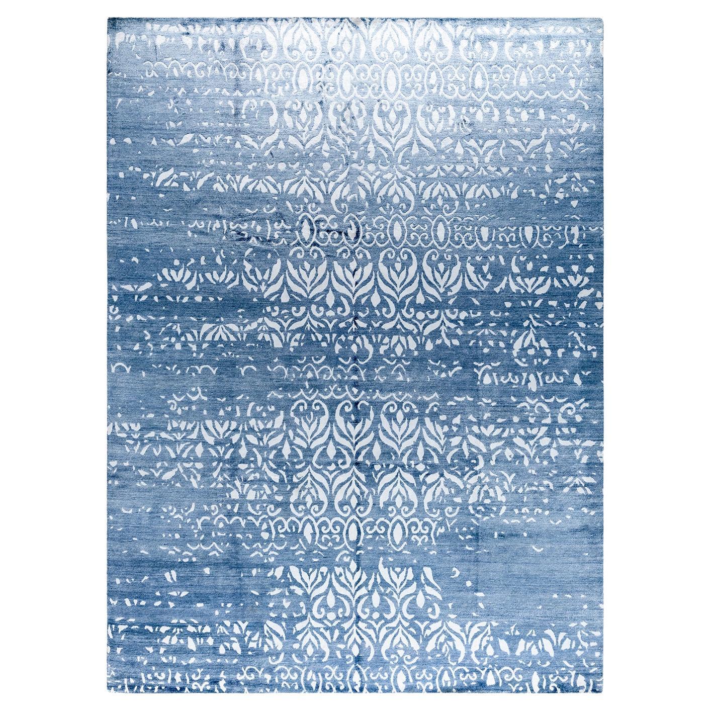 Contemporary Modern Hand Knotted Abstract Silk Gray Area Rug 9' 0" x 12' 1"