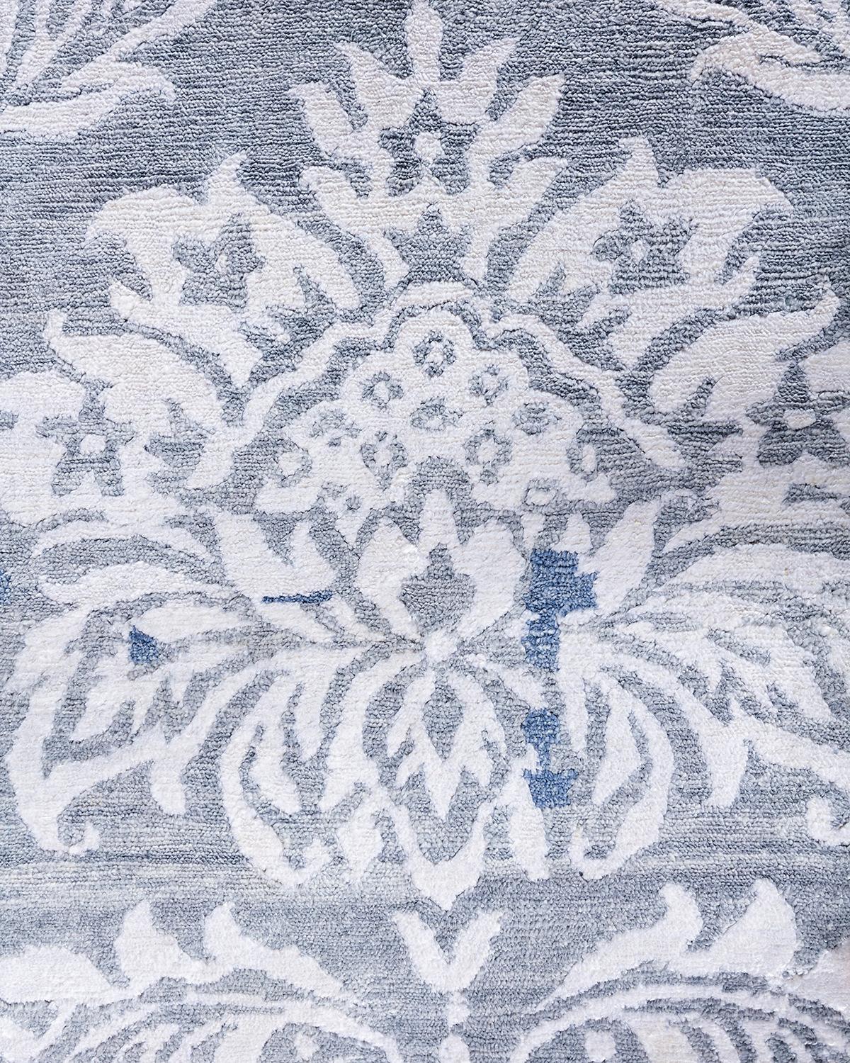 Contemporary Modern Hand Knotted Abstract Silk Gray Area Rug 9' 0