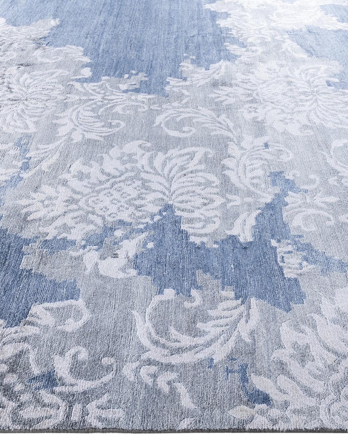 Contemporary Modern Hand Knotted Abstract Silk Gray Area Rug 9' 0
