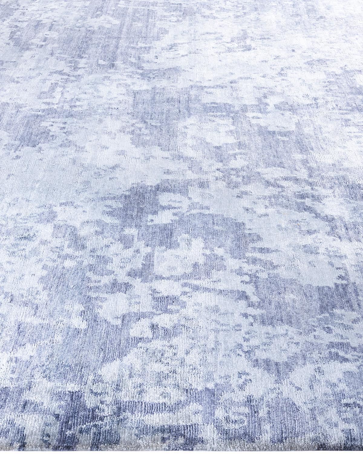 Annodato a mano Contemporary Modern Hand Knoted Abstract Silk Gray Area Rugs 9' 0