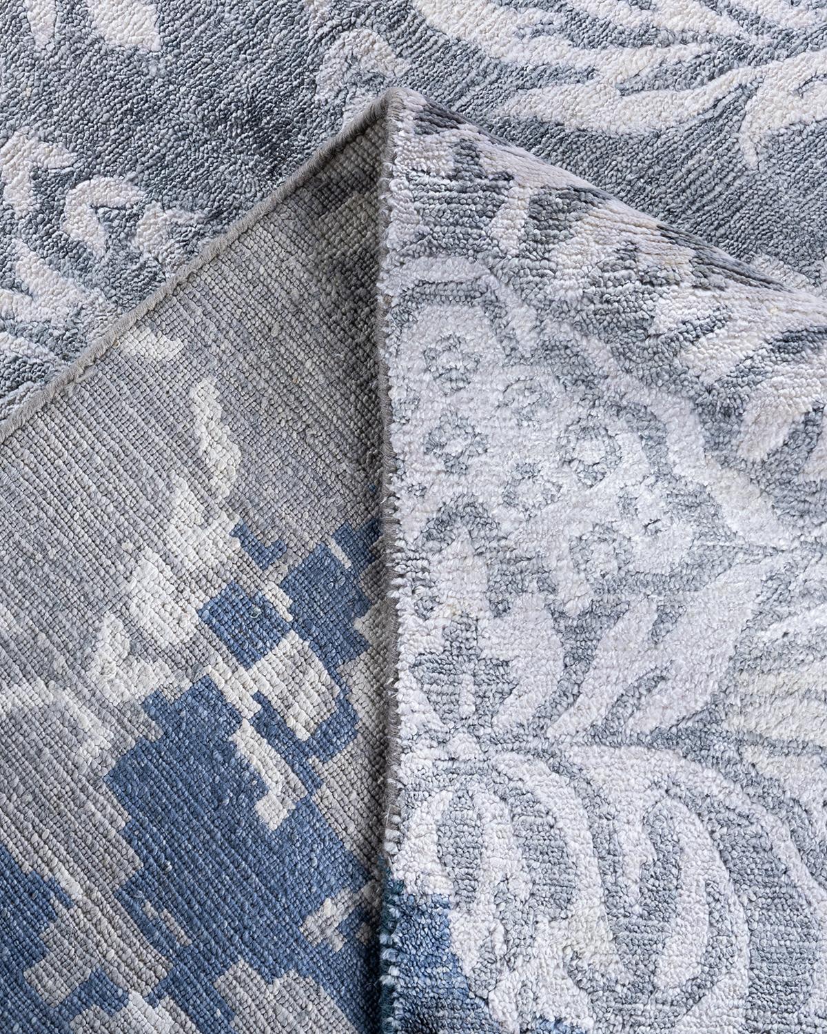 Contemporary Modern Hand Knotted Abstract Silk Gray Area Rug 9' 0