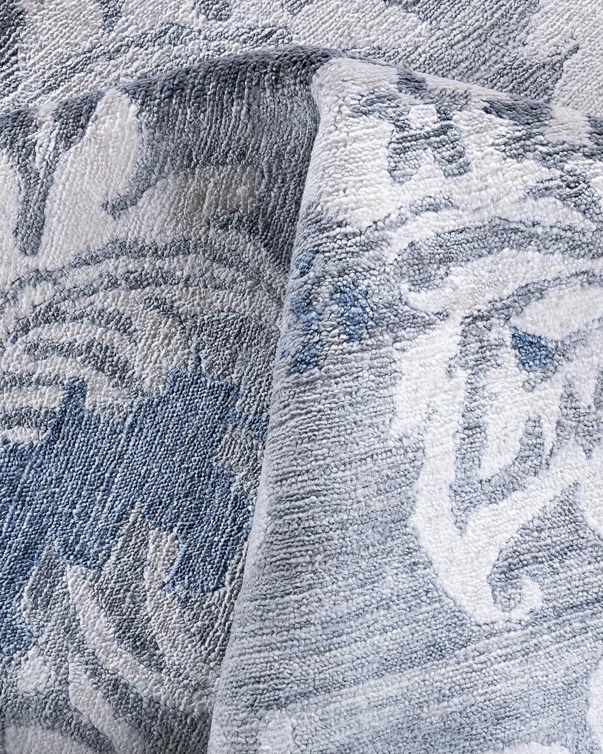 Contemporary Modern Hand Knotted Abstract Silk Gray Area Rug 9' 0