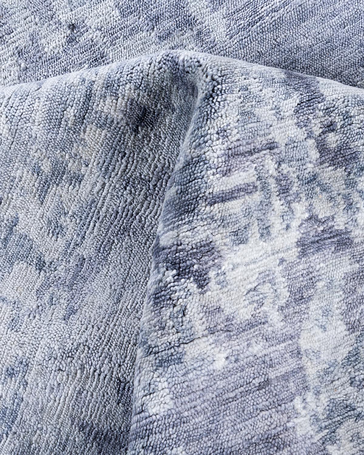Seta Contemporary Modern Hand Knoted Abstract Silk Gray Area Rugs 9' 0